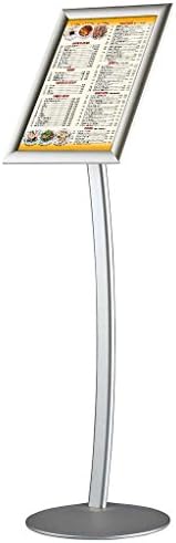 8.5" X 11" INSERT MODERN SERIES CURVED PEDESTAL SIGN STAND WITH EASY-OPEN SNAP-FRAME, MATTE SILVER