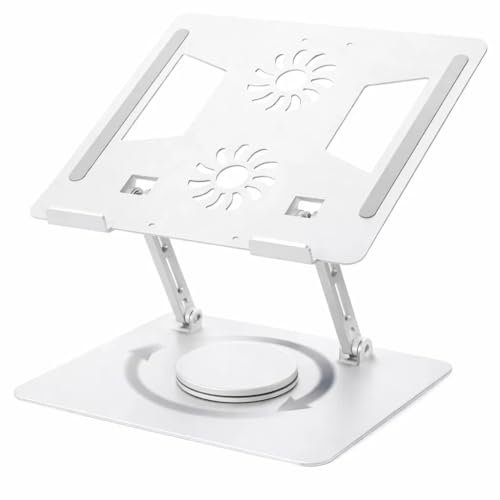 Suporte para Notebook e Tablet com Rotação 360°, Altura e Inclinação Ajustáveis e Braços Duplos — Alumínio Ergonômico Dobrável, 11 a 17 Polegadas, alta resistência