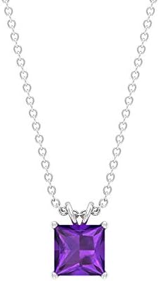 ソリティア 2 15 Ct バイオレット認定アメジスト宝石ペンダントシンプルなプリンセスカット 8 Mm 2月誕生石ペンダントマザードロップチャーム ゴールドペンダントセット 14k ホワイトゴールド チェーン付き Modernzeg Hu
