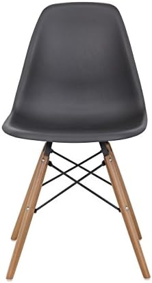 Eames Style Classic Injection Molded Polypropylene Plastic Accent Shell Chair Black Seat with Walnut Wood Legs bridged with Black Powder Coated Steel Wires with Floor Glides DSR