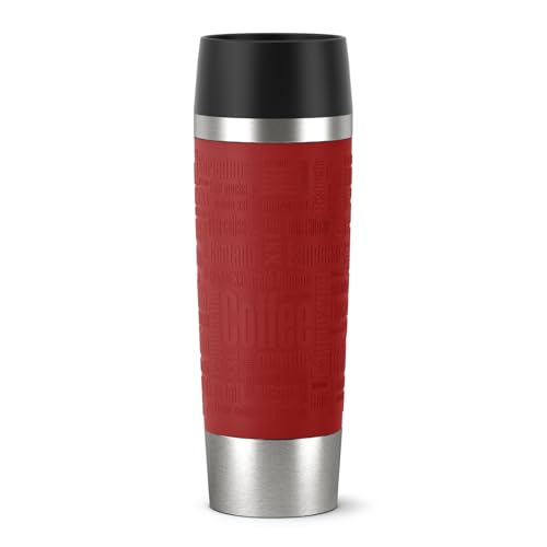 Emsa 515617 Travel Mug Classic Grande | 500ml | Thermobecher | Isolierbecher | hält 6h heiß, 12h kalt | 100% dicht | Easy Quick-Press-Verschluss | 360°-Trinköffnung | Rot | 1 Stück (1er Pack)