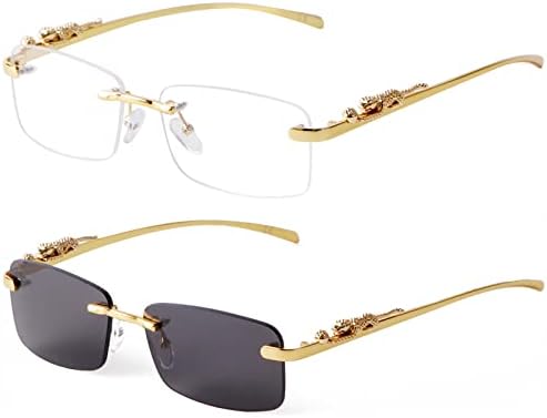 JUDOO Fashion Rimless Rectangle Sunglasses for Women Men Trendy