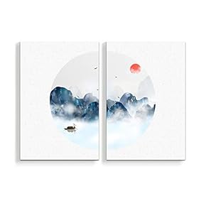2 Panel Canvas Wall Art Chinese Traditional Landscape Painting Home Wall Decorations for Bedroom Living Room Paintings Canvas Prints Framed - 16"x24" x 2 Panels