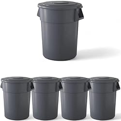 5 Pack! 55 Gallon Round Trash Can with Lid, 200