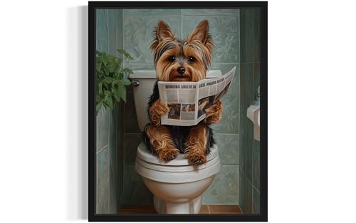 Yorkshire Terrier on Toilet Wall Art Print Poster