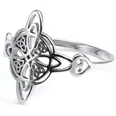YILUOCD Witches Knot Ring for Women Stainless Steel Heart Shaped Witchcraft Celtic Amulet Ring Geometric Quaternary Celtic Knot Ring Vintage Jewelry Gift