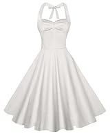 Anni Coco Women's Halter Polka Dots 1950s Vintage Swing Tea Dress - Small -  2nd - Creamy White |