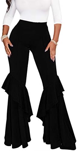 Women's Eye-catching High Waist Ruffle Bell Bottom Wide Leg Flare Pants Trousers