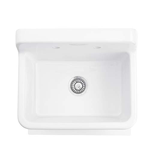 ELLAI Ceramic Farm Style Utility Sink White High Back Wall Mounted