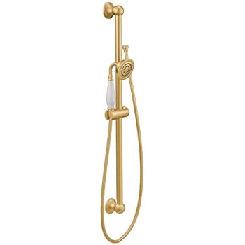 Moen S12107EPBG Weymouth Eco-Performance 1-Spray 3 in. Handshower with Slide Bar, Brushed Gold