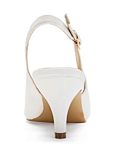 ComeShun Womens Shoes Slingback Kitten Heels Dress Pointed Toe Pumps (7 US, White)
