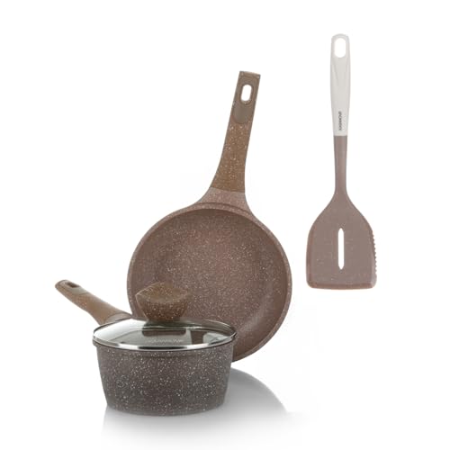 KASANOVA Set pentole antiaderente 0 Grassi, Batteria pentole a induzione e ogni piano cottura, set pentole e padelle antiaderente a 4 Strati con Design Moderno (4 Pezzi)