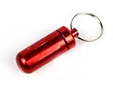 Water-proof Air-tight Pill Fob Aluminum Alloy Pill Case Pill Box Pill Holder with Keychain, Used for Holding Aspirin, Cold Tablets, Pain Medication and Vitamins, and Id Tag, Notes (Red)
