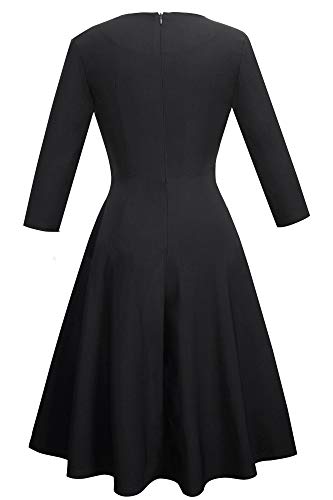 HOMEYEE-Damen-Vintage-Rundhalsausschnitt-rmellosen-Blumen-Bestickt-knielangen-Cocktailkleid-UKA079-EU-36-Size-S-Schwarz-Stoff-B