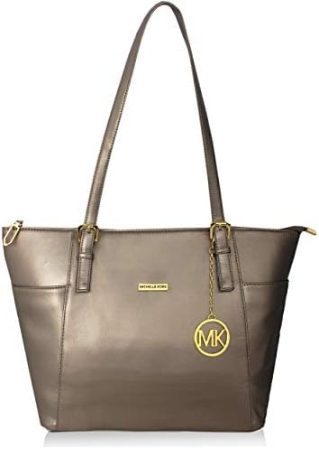 Michelle Kors Zinnia Gun Metal Color Top Zip Imported Genuine leatherette Bag for Girls and Women