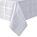 Newbridge 60 x 144 Inch Rectangle Fabric Tablecloth, Elegance Plaid, 100% Polyester, No Iron Soil Resistant Dining Room, Party and Banquet Table Cover, Solid Textured, White