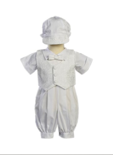 White Poly Cotton Christening Baptism Romper Set with Vest and Hat - Size S (3-6 Month)