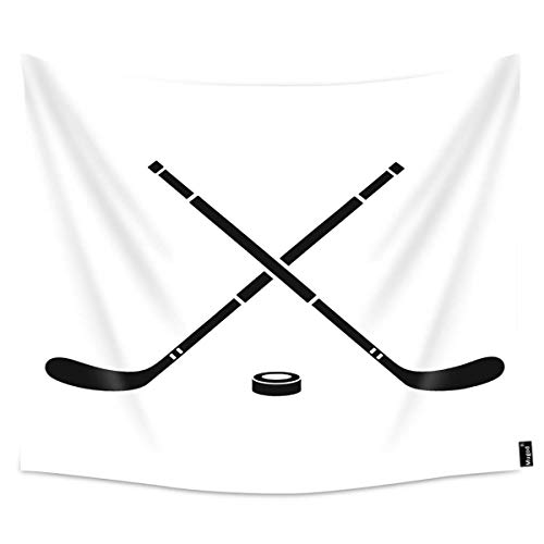 Mugod Ice Hockey Tapestry Crossed Ice Hockey Sticks Icon Flat Isolated on White Background Home Decor Tapestry Wall Hanging for Bedroom Living Room Dorm, 60WX40H Inches