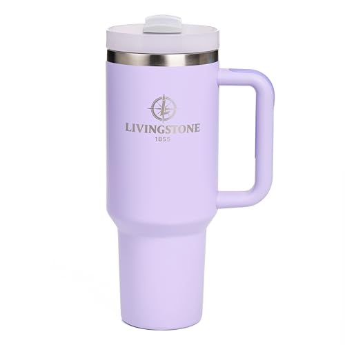 Livingstone1855 1.2 L Thermal Cup, Keeps 24 Hours Cold / 12 Hours Hot, 304 Stainless Steel Thermos Flask with Handle and Straw, Leakproof, Large Reusable Thermal Cup, BPA Free, Ideal for Gym, Office