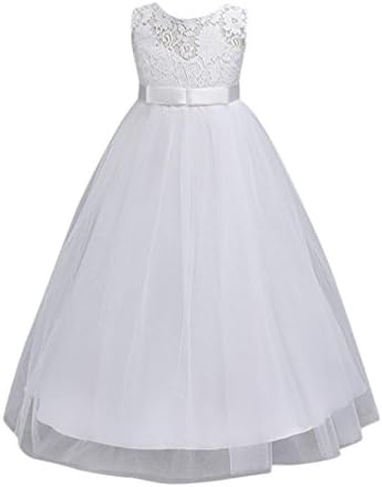 TAORE Girl Dress Kids Pageant Tutu Dress Ruffles Lace Party Wedding Dresses (12T, Big White)