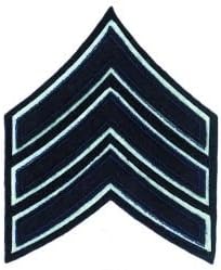 Sgt.Chevrons - Navy/ White On Navy Felt - Chicago Sergeant - Size 3-1/2" Width (Sold in Pair) - logo t shirt jacket costume uniform patch, badge - Sold by Uniform World