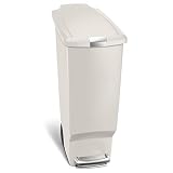 simplehuman 40 Liter / 10.6 Gallon Slim Kitchen Step Trash Can, Stone Plastic With Secure Slide Lock