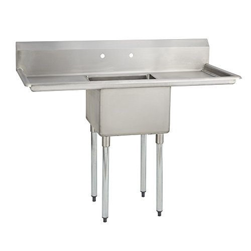 Fenix Sol One Compartment Stainless Steel Sink, Bowl: 18”L x 18”W x 12”D, Overall Size: 54" L x 23.8" W x 43" H, 2 x 18 Drainboards, Galv Legs