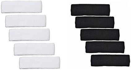 Teefy Cotton Sports Basketball Headband Sweatband Head Basketball Gear 10 PCS Black and White