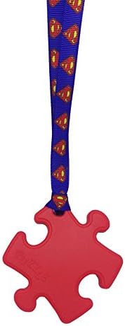 Sensory Oojamabobs - Puzzle Pendant chew Necklace - Autism - Red with Lanyard (6 Designs Available!) (54cm, Superman)