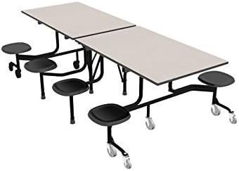 60T Easy Folding Mobile Table, 27x30x96, 8 Stools, White/Black, Cafeteria, School Breakroom Table