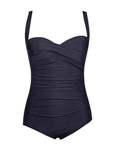 Blooming increspato Plus Size Costume intero costume da bagno delle donne gelatina Monokini XXL/UK18,Black