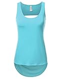 JJ Perfection Women's Solid Woven Sheer Back High Low Tank Top With Back Cut Out