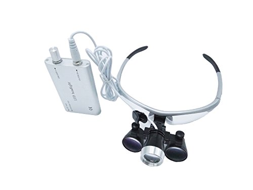Dental Surgical Binocular Loupes 2.5X420mm Optical Glass + 3W LED HeadLight Silver by Purple-Violet