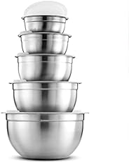 Premium Stainless Steel Mixing Bowls with Airtight Lids (Set of 5) Nesting Bowls for Space Saving Storage, Eas