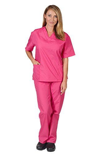 Women's Scrub Set - Medical Scrub Top and Pant, Hot Pink, XXXX-Large