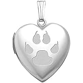 PicturesOnGold.com Silver Cats Paw Print Sweetheart Heart Locket - 3/4 Inch X 3/4 Inch