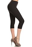 Leggings Depot Women's Popular Capri Cropped Printed High Waist Leggings Batch4 (Regular (Size 0-12), Solid Black)