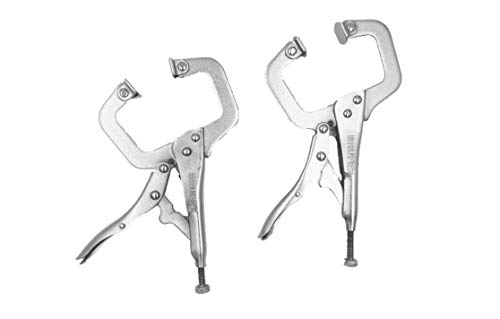 BRUFER 2013444 Locking C-Clamp 11"-inch Pliers with Swivel Pads - Set of 2 Clamp Pliers