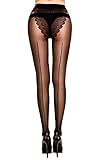 MERYLURE Sheer Back Seam Pantyhose Reinforced Crotch Tights for Women (Small, Black)