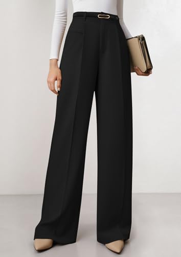 PRETTYGARDEN Pantalones de Vestir de Pierna Ancha para Mujer, Pantalones Casuales de Negocios, Sueltos, de Trabajo, Palazzo, Pantalones de Cintura Alta