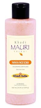 Khadi Mauri Herbal Papaya Face Scrub - Clears Complexion, Removes Dead Skin Cells & Blackheads - Enriched with Anti Oxidants Rich Papaya Extracts, Pink, 210 g