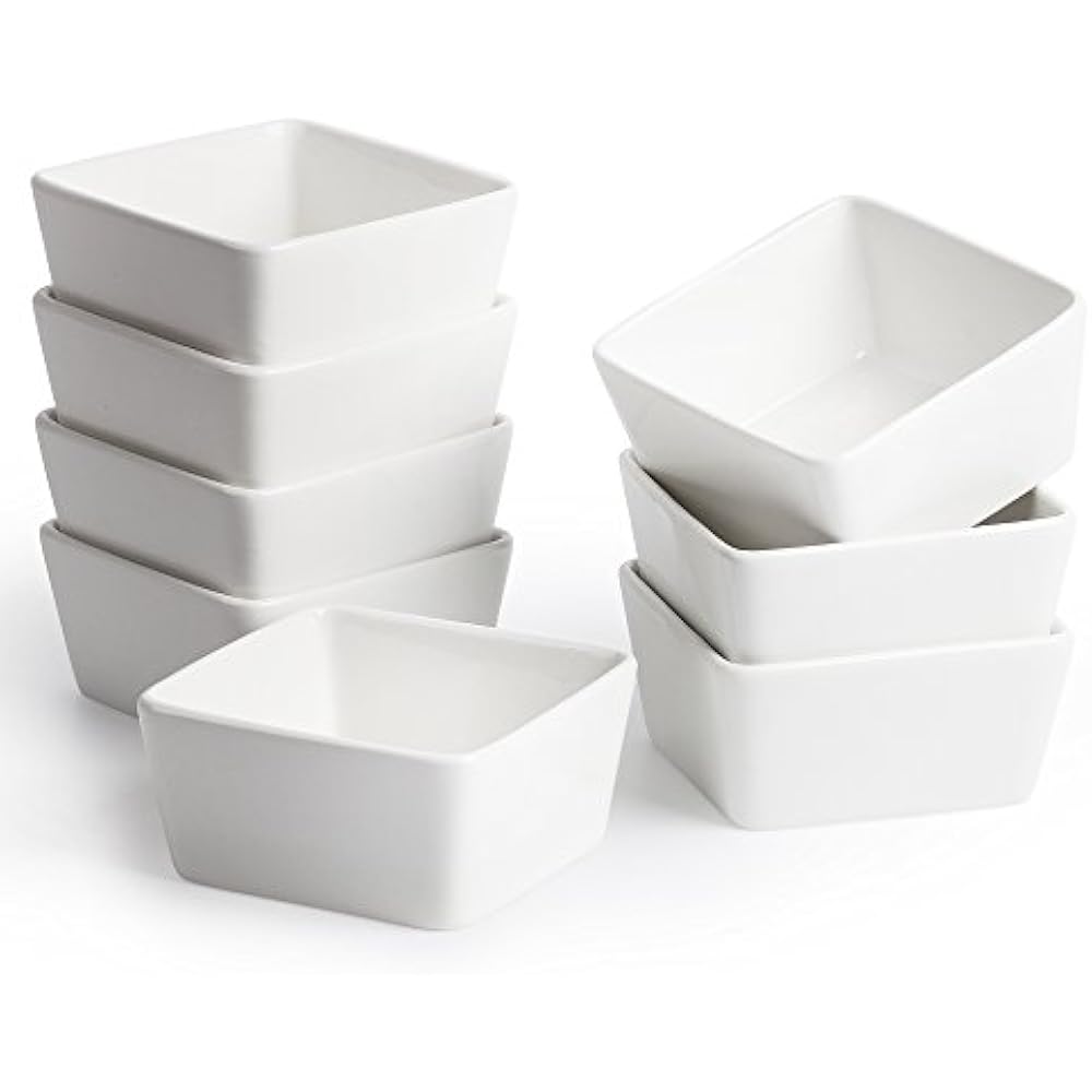 BTT Ramekins 8 Oz Set Of Square, Porcelain Ramekins, For Baking