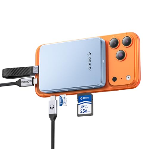 10Gbps Magnetico M.2 NVMe SSD Case con USB-C Dock Supporta Registrazione ProRes per iPhone 17/16/15 Pro/Max/Plus TF/SD Slot PD 100W per Formati 2230/2242/2260/2280 B+M M-Key Disless AP80F Blu