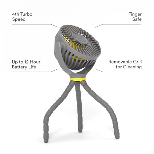 Veer Flex Fan - Portable Baby Stroller Fan - Lightweight and Quiet 4 Speed Motor Provides Maximum Cooling and Extra Long Battery Life - 360 Degree Rotation - Baby Finger Safe