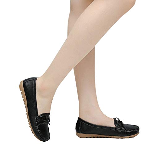 kaifongfu Women Shoes PU Leather Slip-On Driving Shoes Casual Bow Shoes(Black,36)