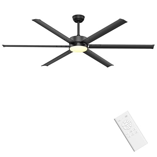 Ohniyou Ventilador de Techo Grande de 72 Pulgadas con Luces y Control Remoto, 6 Palas de Metal, 6 Velocidades, Motor DC Silencioso, Ventilador de Techo Industrial Negro para Patios Tienda Garaje
