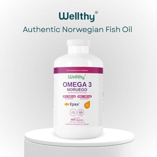Wellthy Omega 3 Epax® 400 Cápsulas Ácidos Grasos 2000mg. Aceite de Pescado Noruego Ultraconcentrado. 30% EPA y 20% DHA La más alta concentración, Alta Pureza, Softgel