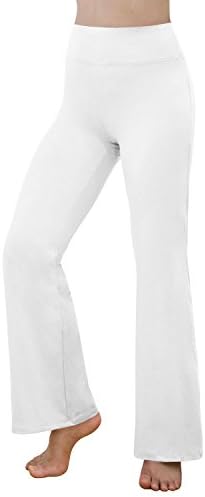 REETOYO Women's Power Flex Tummy Control Workout Yoga Boot Cut Flares Pants With Hidden Pocket, White , Medium