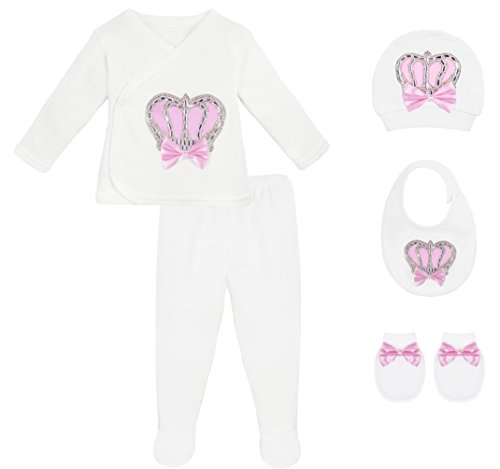 Lilax Baby Girl Newborn Crown Jewels Layette 5 Piece Gift Set 0-3 Months Pink