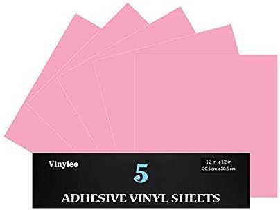 LeoPro 12" x 12" Permanent Vinyl, 5 Packs Soft Pink Indoor, Outdoor Adhesive-Backed Vinyl in Glossy Finish for Silhouette and Cricut to Make Monograms Stickers Decals and Signs (Soft Pink)